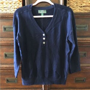 Lauren Ralph Lauren Active navy cotton waffle knit long sleeve top in size L